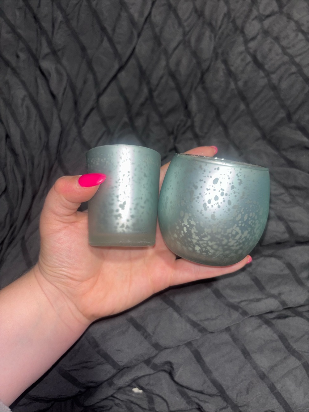 Mint Green Speckled Glass  Candle Holders - Set of 2